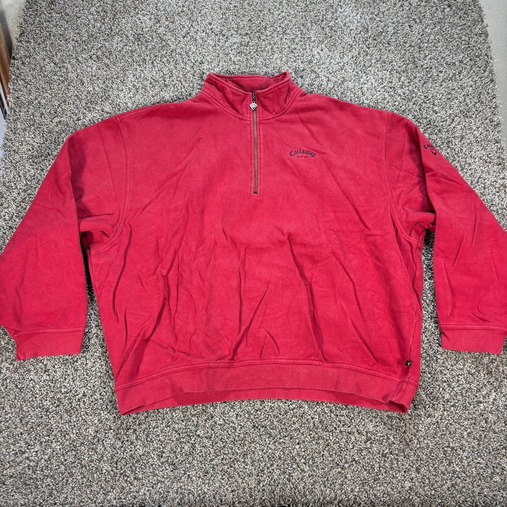Callaway Golf Sport Men's XXL Red Brushed Fleece Quarter Zip Pullover Sweatshirt